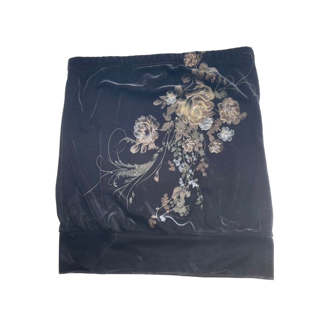 Weather Vane black velvet tube top painted florals y2k 90s vintage Size Medium